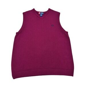 Chaps Mens V-Neck Sweater Vest Burgundy Red 100% Cotton Knit Large L/G Logo